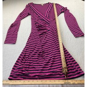 Banana Republic Faux-Wrap Striped Dress Womens Size XS Pink Black Long Sleeve